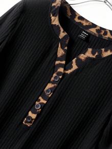 Rusticease Camiseta casual de manga corta con estampado de splicing de leopardo y negro para mujer, para primavera/verano - Multicolor - Ver 3