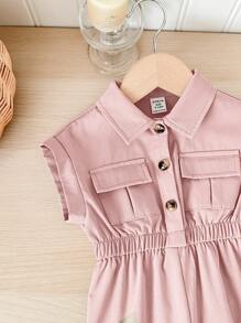 SHEIN Baby Mädchen rosa Kurzarm Jumpsuit mit geraffter Taille und Kragen, Sommer