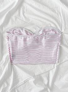 Soleia Women's Vacation Two-Tone Striped Light Pink Twist Front Bandeau Top - Baby Pink - View 2