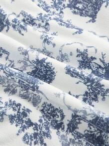 SHEIN MOD Plus Size Women Retro Floral Print Cami Midi Dress - Blue and White - View 4