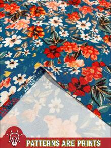 EMERY ROSE Casual Floral Loose Round Neck Short Sleeve Plus Size Shirt, Summer