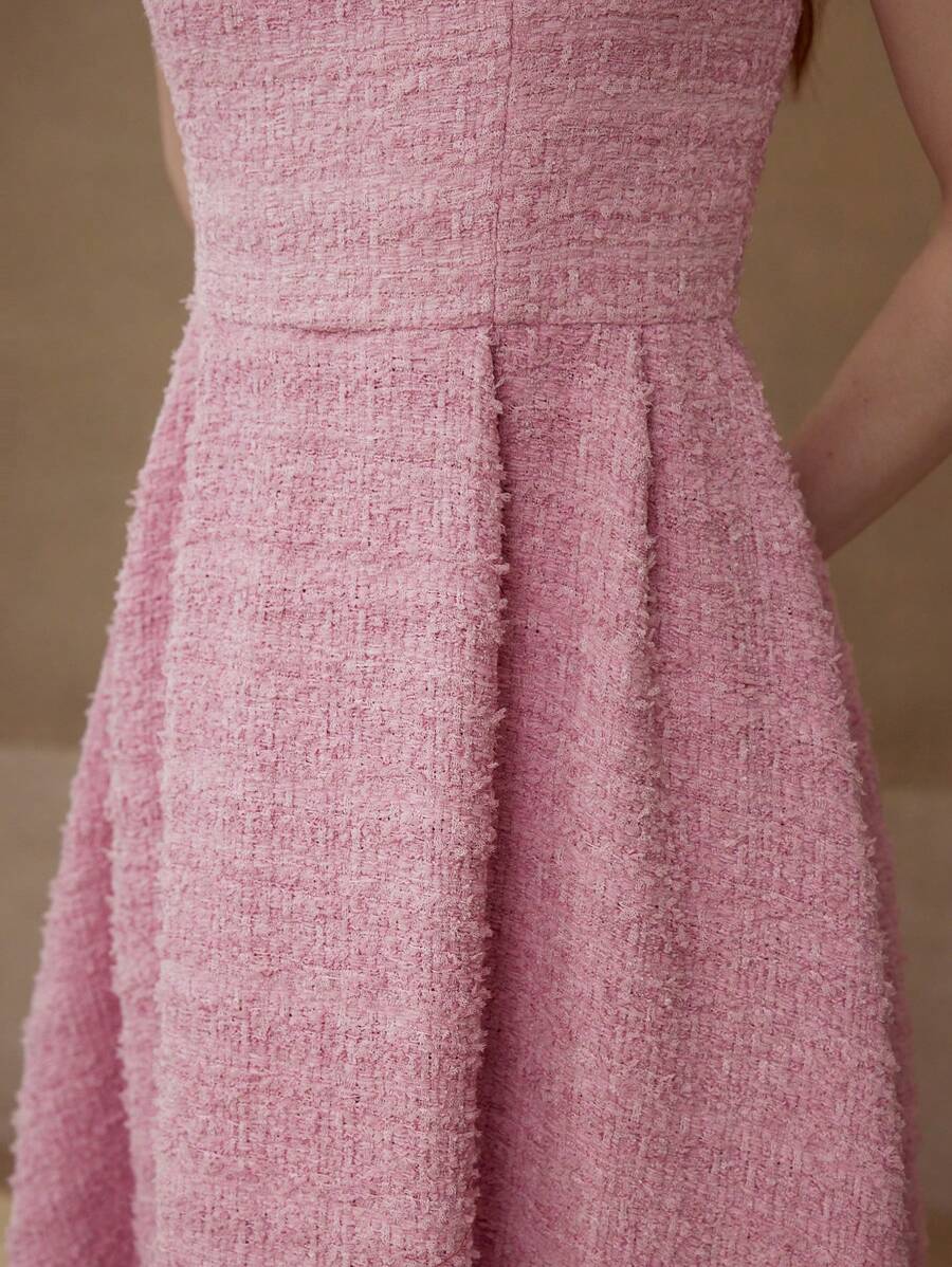 MOTF PREMIUM TWEED ZIPPER DRESS - Pink - View 2