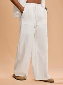 Forever 21 Men's Drawstring Waist Wide Leg Pants - White - View 7