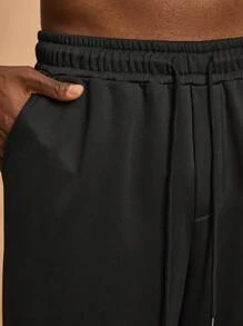 Forever 21 Pantaloni neri casual con gamba dritta, vestibilità morbida, con cordoncino, perfetti per la casa e il tempo libero