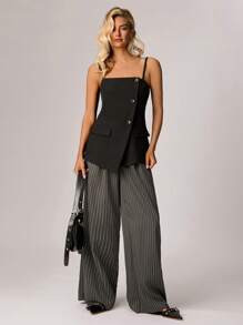 Forever 21 女士简约黑色吊带背心，适合办公室通勤，春季 - 黑色 - 查看 4