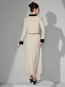 Modelyn 2 Pieces Set Women Elegant French Style Blazer Jacket And Straight Skirt, Premium Quality Unique Design Women Spring/Autumn Suit Fall Cloth For Women