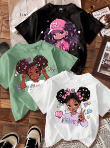 SHEIN Leap Crew Young Girl Casual Cartoon Pattern Multi-Pack T-Shirts, Suitable For Summer - Multicolor - View 1