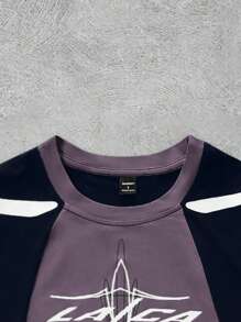 PAVTROS Manfinity Streetrush Men's Casual Contrast Color Block Letter Print Short-Sleeved T-Shirt, Loose Round Neck Short-Sleeved Patchwork, Daily Casual Holiday Gift, Four Seasons Commuting Daily Casual Wear