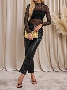 Lavishia Floral Lace Sheer Top Without Bra - Black - View 4