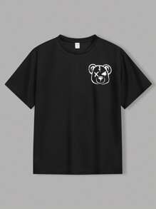 SHEIN 3pcs/Set Tween Boys Casual J-Pop Style Teddy Bear Graphic Round Neck Loose Knit Short Sleeve T-Shirts In 3 Colors, School, Campus, College - Army Green - View 5