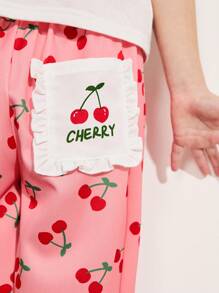 SHEIN 2 件套年轻女孩可爱樱桃印花 T 恤和可爱樱桃口袋裤子套装 - 彩色 - 查看 6