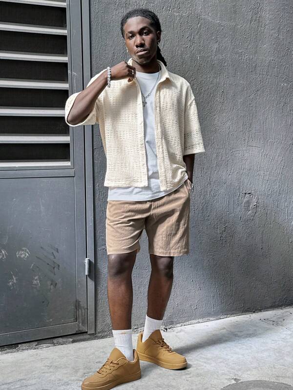 Manfinity VCAY 1 Set Men's Ark Pattern Loose Relaxed Fit Mid-Sleeve Shirt