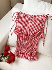 Comfortcana Red Plaid Woven Ladies Tank Top, Casual And Fashionable For Everyday Wear