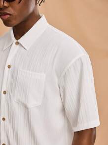 Forever 21 Men's Casual Beach Waves Wide-Collar Short Sleeve Shirt And Shorts Two-Piece Set - White - View 4