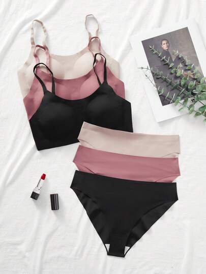 Teen Girl 6pcs Set: Seamless Adjustable Strap Padded Bra & Panty Sets For Girls, Minimalist & Comfortable Bathing Suit Set Underwear Girl Set