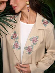 Al Najma Thêu cổ áo Mandarin Abaya thanh lịch và sang trọng - Màu be - Xem 6