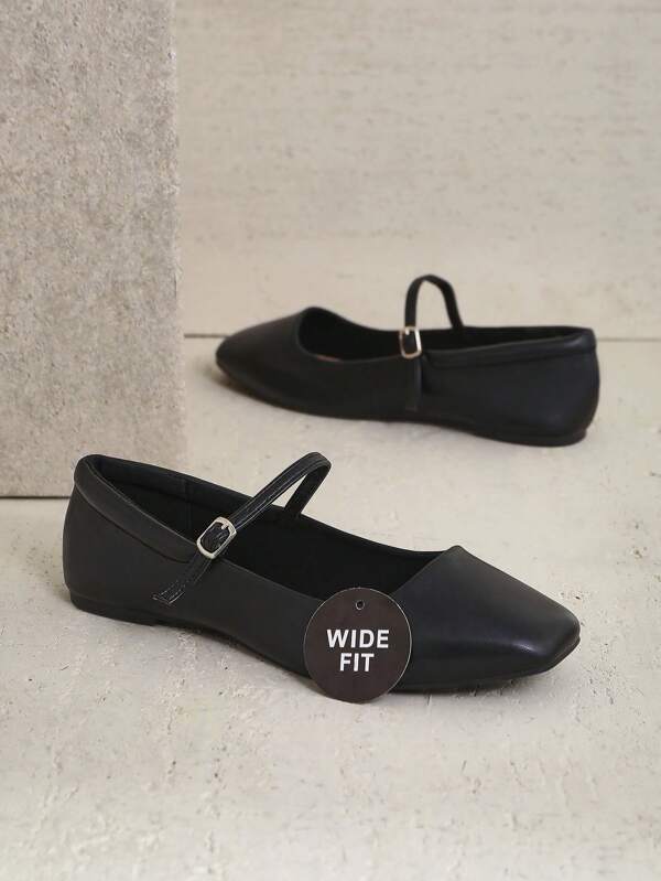 SHUZIA Women's Wide Fit Elegant Faux Leather Square Toe Mary Jane Flats Square Toe Mary Jane Flats Mother's Day Present
