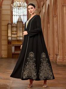 Al Najma Women's Elegant Embroidered Long Abaya Robe - Black - View 3
