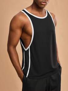 Forever 21 Men's Super Loose Black Athletic Tank Tops; Contrasting Collar + Contrasting Cuffs; Suitable For Spring And Summer Wear - Black - View 3