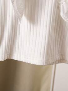 Young Girl' Ruffled Collar Textured Fabric T-Shirt - White - View 4