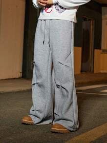 PAVTROS Manfinity Streetrush Manfinity Streetrush Casual American Design Flared Leg Loose Fit Sweatpants, Versatile,Boyfriend Gifts, Sweatpants Men S, Men Baggy Sweats, Men Men Sweatpants - Grey - View 7