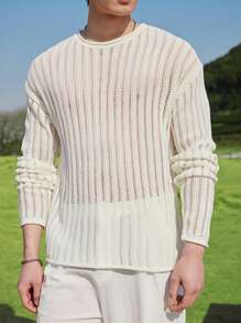 Manfinity CasualKnits Maglione casual da uomo a tinta unita, lavorato a maglia e traforato - Multicolore - Visualizzare 6