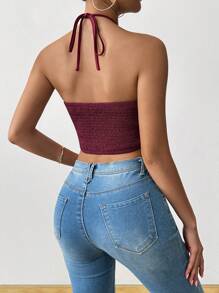 SHEIN Unity Women's Fashionable Versatile Strapless Tie Backless Floral Tank Top, Spring/Summer - Burgundy - View 2