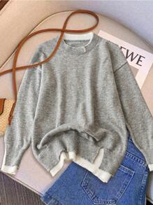 Chiquease Women's Casual Colorblock Splice Sweater Fall Cloth For Women - Grey - View 3