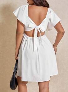 Elaquor Plus Size Solid Color Lace-Up Backless Casual Dress