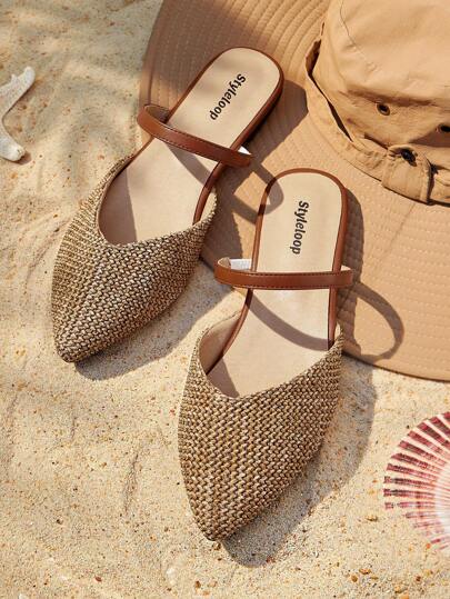 Styleloop 女士平底一脚蹬鞋，波西米亚风，复古美式，波西米亚风，西式，适合度假，音乐节，派对