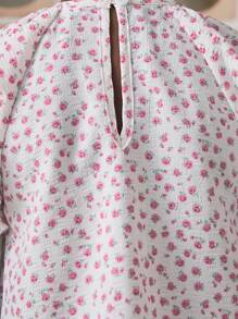 THE HAPPY LOOK Young Girls' Ditsy Floral Puff Sleeve Casual Shirt For Vacation