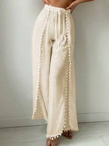 Swim Lushoire Summer Beach Women's Fashionable Beach Pants With Pom Pom Decoration - Apricot - View 5