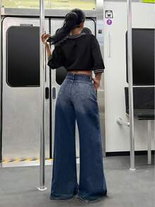 EURMUSE HIGH WAIST WIDELEG Y2K STYLE LOOSE JEAN - Dark Wash - View 2