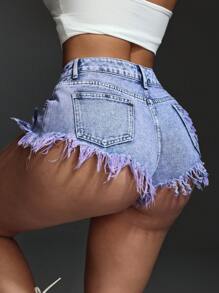 SHEIN BAE Women's Casual Denim Shorts, Simple And Fashionable For Daily Wear - Purple - View 1