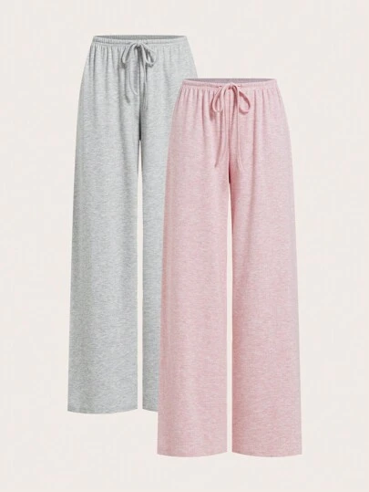 SHEIN EZwear بنطلون نسائي قطني واسع الساق بلونين، كاجوال وعصري للارتداء اليومي