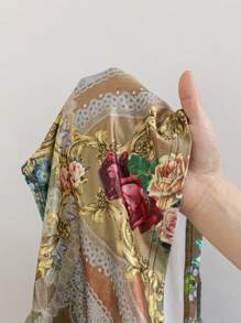 SHEIN WYWH Áo crop top tay ngắn in họa tiết lãng mạn cổ điển cỡ lớn cho nữ, dành cho kỳ nghỉ xuân - Nhiều màu - Xem 9