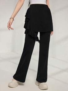 Modelyn Women's Solid Color Ruffle Trim Palazzo Pants - Black - View 6
