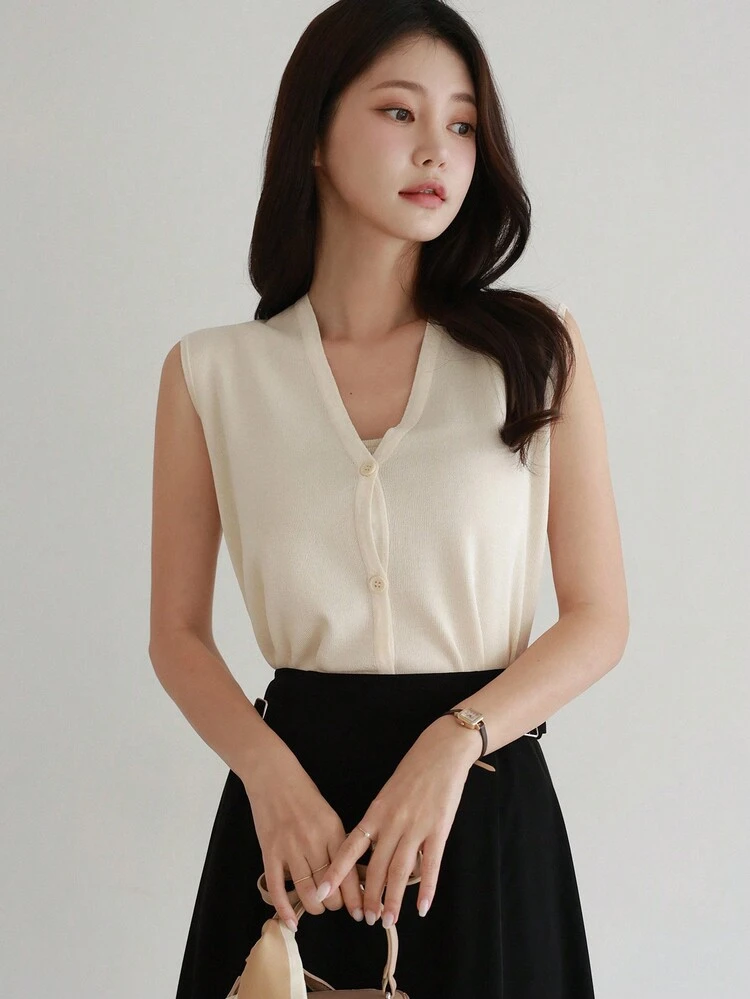 Women Casual Commuting Sleeveless V-Neck Cardigan Knitwear Top, Spring/Summer
