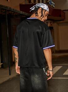 PAVTROS Manfinity Streetrush Manfinity Streetrush Men's Casual Sports V-Neck Printed Short T-Shirt,Graphic Men T-Shirt,Oversized T-Shirt,Boyfriend Gifts Jersey Streetwear Jersey For Men - Black - View 2