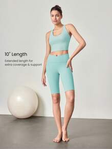 GLOWMODE 10" FeatherFit™ Cyclist Anti-Slip Bike Shorts Low Impact Running Gym Workout Summer Spring - Mist Green - View 5