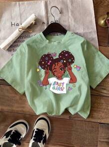 SHEIN Leap Crew Young Girl Casual Cartoon Pattern Multi-Pack T-Shirts, Suitable For Summer - Multicolor - View 3
