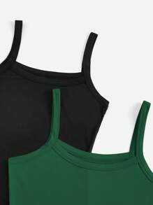 SHEIN Privé 2 件装女士纯色休闲紧身露肩夏季无袖连衣裙，适合通勤、户外、购物 - 墨綠色 - 查看 4