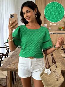 SHEIN LUNE Áo sơ mi nữ trơn màu thường ngày, tối giản và thời trang để mặc hàng ngày - màu xanh lá - Xem 1