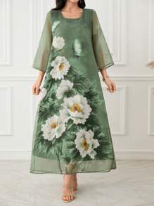 Lacomfia Printed Long Dress,Casual And Fashionable For Everyday Wear - Green - View 3