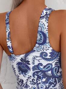 Swim Lushoire Springbreak 随机印花图案授权设计连体泳衣，适合夏季海滩度假