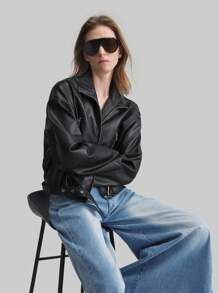 Ontre Chaqueta de primavera/verano para mujer 2025 con cremallera de metal corta y ajuste, cinturón con hebilla de metal ajustable, de uso casual diario, minimalista y urbana