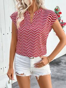 SHEIN Clasi Women's Red & White Polka Dot Print V-Neck Blouse, Versatile For Spring/Summer - Red - View 1