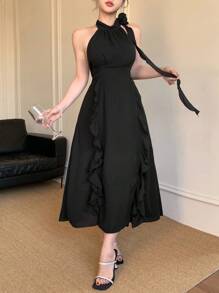 DAZY Summer New Arrival Floral Print Dress, Sleeveless Scoop Neck Fitted Women Long Dress Sundress Maxi Dress Cocktail Dress - Black - View 4