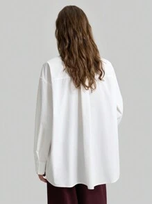 Ontre 2025新款女士波浪荷叶边下摆宽松优雅长袖衬衫，春季百搭优雅日常穿着，圣诞节、秋冬新年皆宜 - 白色 - 查看 4