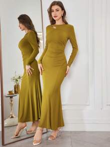 Modelyn Vestido elegante y sexy con dobladillo de cola de pez arrugado y asimétrico con detalles calados para mujeres